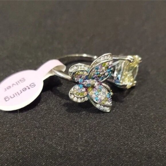 STERLING SILVER Butterfly Ring with Gemstone & Crystal's - Picture 1 of 8